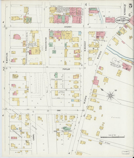 Sanborn Fire Insurance Map from Huntington, Huntington County, Indiana (1898), Sheet #0005 - Historic Sanborn Fire Insurance Map Print, vintage old map wall art, antique decor, genealogy gift, Indiana Indiana map
