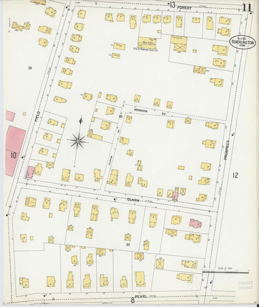 Sanborn Fire Insurance Map from Torrington, Litchfield County, Connecticut (1901), Sheet #0011 - Historic Sanborn Fire Insurance Map Print, vintage old map wall art, antique decor, genealogy gift, Connecticut Connecticut map