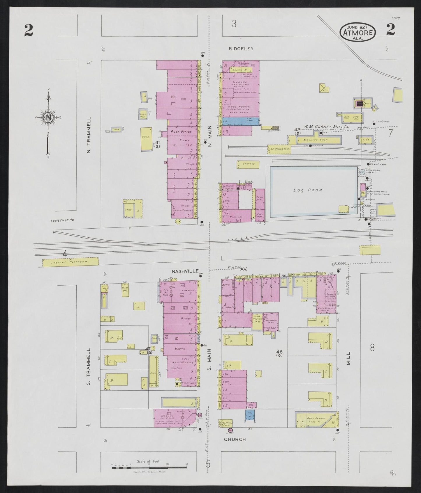 Sanborn Fire Insurance Map from Atmore, Escambia County, Alabama (1927), Sheet #0002 - Complete Map Set gallery image, historic Sanborn map, vintage wall art, Alabama Alabama