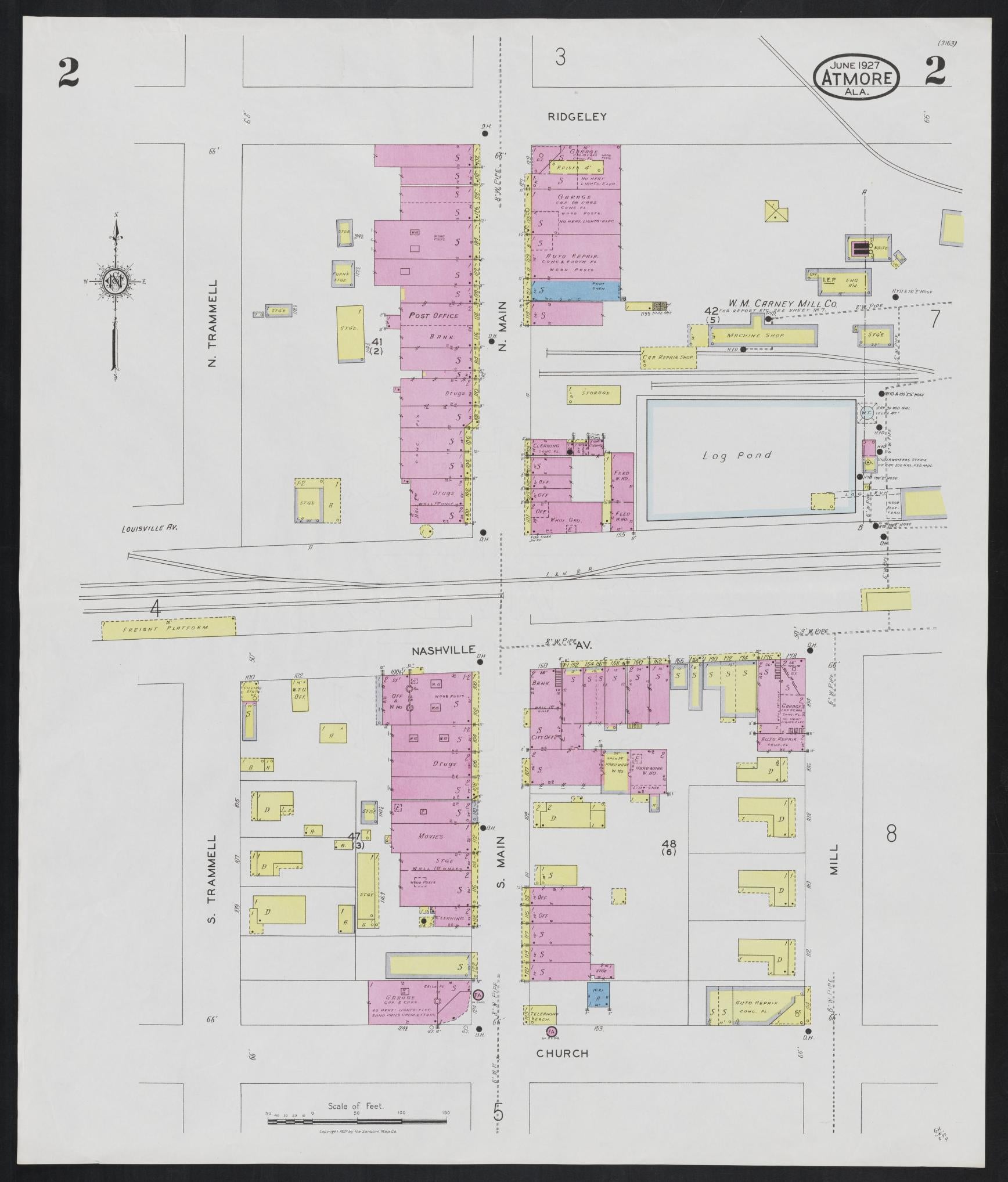 Sanborn Fire Insurance Map from Atmore, Escambia County, Alabama (1927), Sheet #0002 - Complete Map Set gallery image, historic Sanborn map, vintage wall art, Alabama Alabama