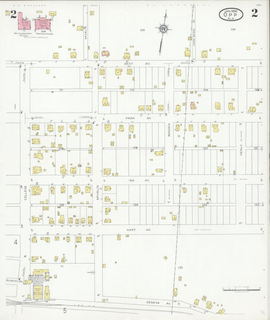 Sanborn Fire Insurance Map from Opp, Covington County, Alabama (1930), Sheet #0002 - Historic Sanborn Fire Insurance Map Print, vintage old map wall art, antique decor, genealogy gift, Alabama Alabama map