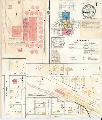 Sanborn Fire Insurance Map from What Cheer, Keokuk County, Iowa (1933), Sheet #0001 - Historic Sanborn Fire Insurance Map Print, vintage old map wall art