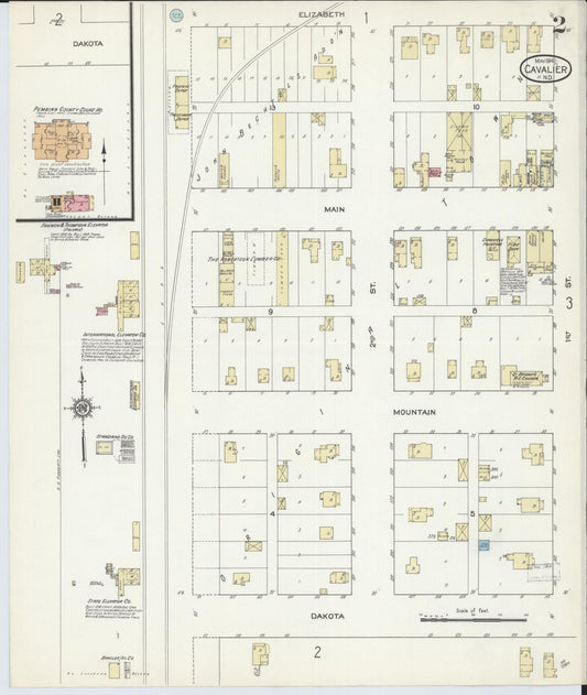 Sanborn Fire Insurance Map from Cavalier, Pembina County, North Dakota (1914), Sheet #0002 - Historic Sanborn Fire Insurance Map Print, vintage old map wall art, antique decor, genealogy gift, North Dakota North Dakota map