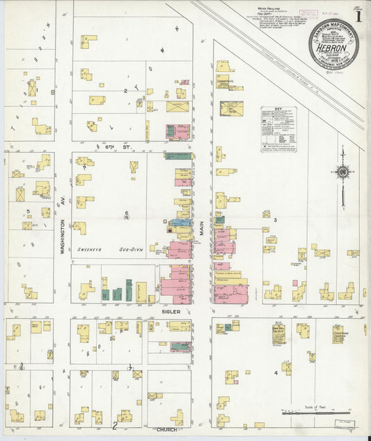 Sanborn Fire Insurance Map from Hebron, Porter County, Indiana (1909), Sheet #0001 - Historic Sanborn Fire Insurance Map Print, vintage old map wall art, antique decor, genealogy gift, Indiana Indiana map