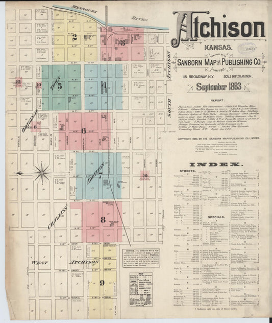 Sanborn Fire Insurance Map from Atchison, Atchison County, Kansas (1883), Sheet #0001 - Complete Map Set gallery image, historic Sanborn map, vintage wall art, Kansas Kansas