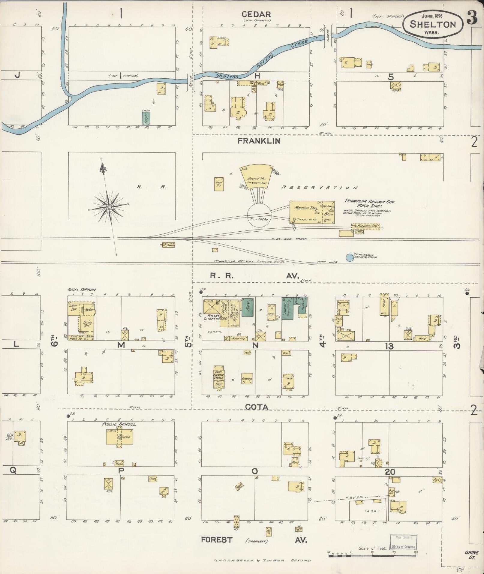 Sanborn Fire Insurance Map from Shelton, Mason County, Washington (1896), Sheet #0003 - Complete Map Set gallery image, historic Sanborn map, vintage wall art, Washington Washington