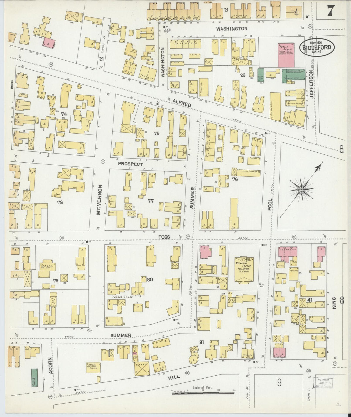 Sanborn Fire Insurance Map from Biddeford, York County, Maine (1901), Sheet #0007 - Complete Map Set gallery image, historic Sanborn map, vintage wall art, Maine Maine