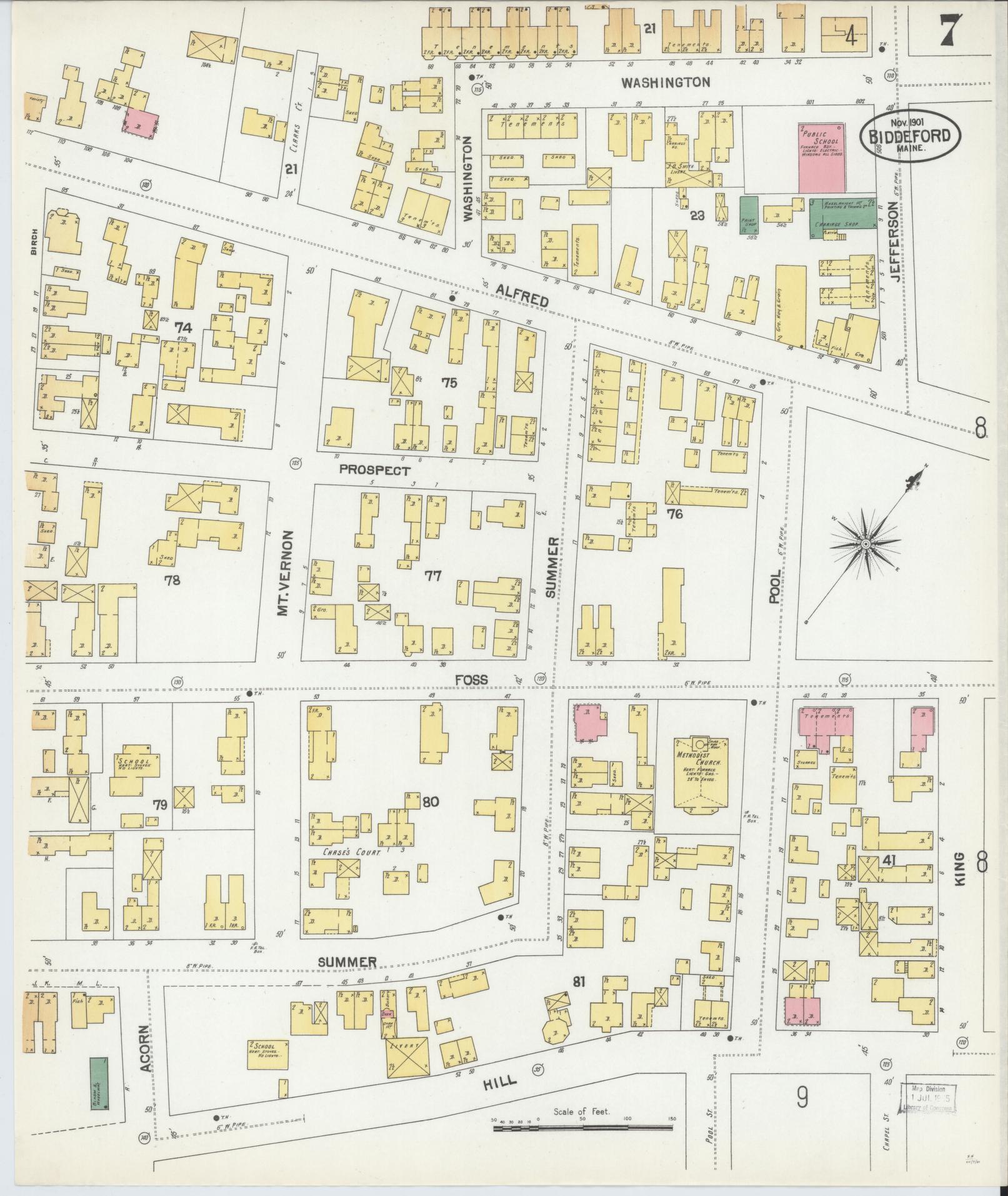 Sanborn Fire Insurance Map from Biddeford, York County, Maine (1901), Sheet #0007 - Complete Map Set gallery image, historic Sanborn map, vintage wall art, Maine Maine