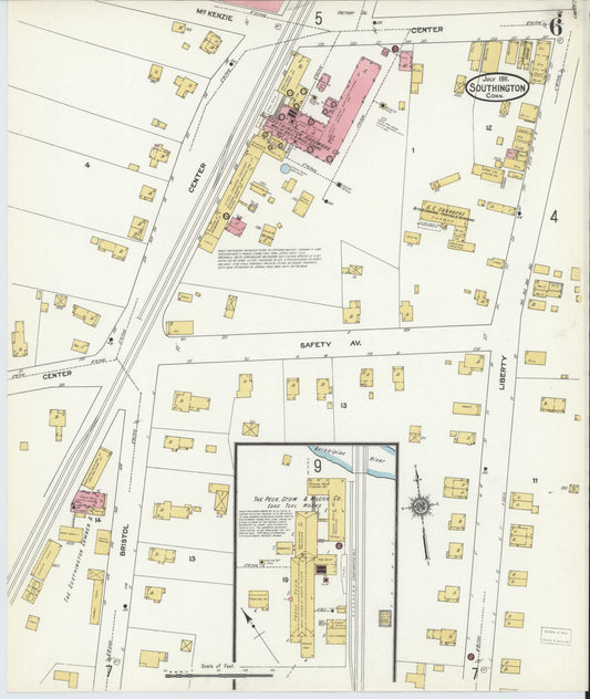 Sanborn Fire Insurance Map from Southington, Hartford County, Connecticut (1911), Sheet #0006 - Historic Sanborn Fire Insurance Map Print, vintage old map wall art, antique decor, genealogy gift, Connecticut Connecticut map