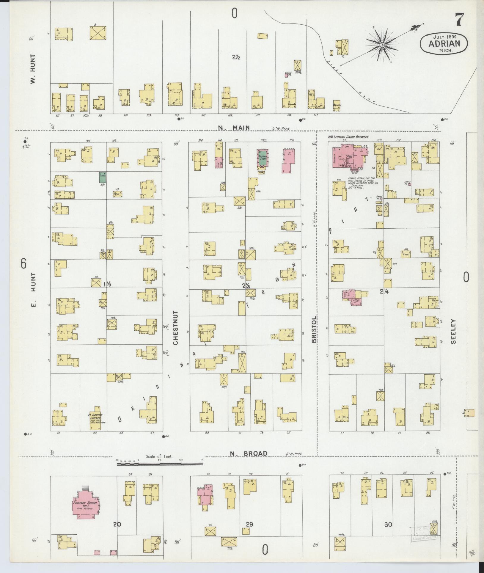 Sanborn Fire Insurance Map from Adrian, Lenawee County, Michigan (1899), Sheet #0007 - Complete Map Set gallery image, historic Sanborn map, vintage wall art, Michigan Michigan