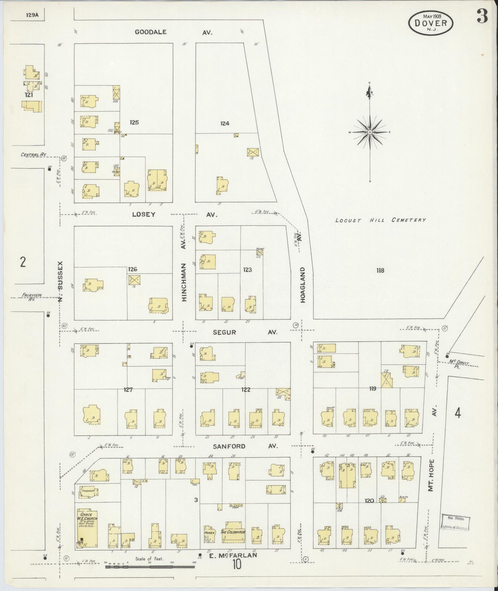 Sanborn Fire Insurance Map from Dover, Morris County, New Jersey (1909), Sheet #0003 - Complete Map Set gallery image, historic Sanborn map, vintage wall art, New Jersey New Jersey