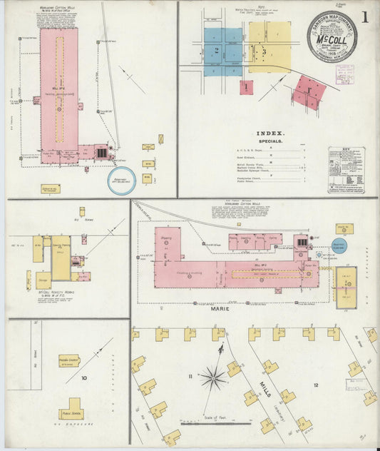 Sanborn Fire Insurance Map from McColl, Marlboro County, South Carolina (1905), Sheet #0001 - Complete Map Set gallery image, historic Sanborn map, vintage wall art, South Carolina South Carolina