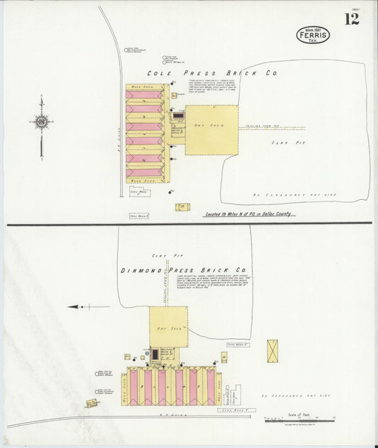 Sanborn Fire Insurance Map from Ferris, Ellis County, Texas (1921), Sheet #0012 - Historic Sanborn Fire Insurance Map Print, vintage old map wall art, antique decor, genealogy gift, Texas Texas map