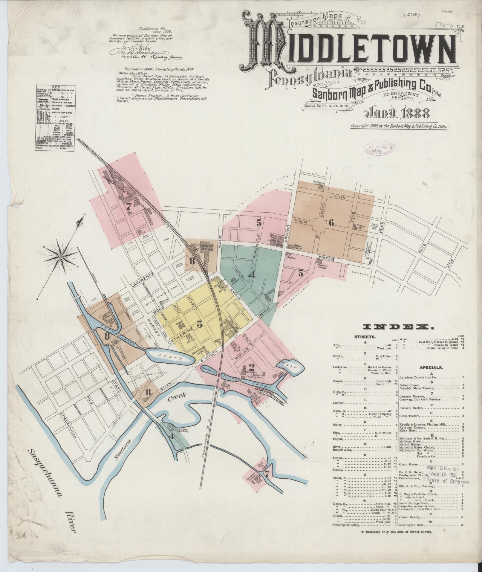 Sanborn Fire Insurance Map from Middletown, Dauphin County, Pennsylvania (1888), Sheet #0001 - Complete Map Set gallery image, historic Sanborn map, vintage wall art, Pennsylvania Pennsylvania