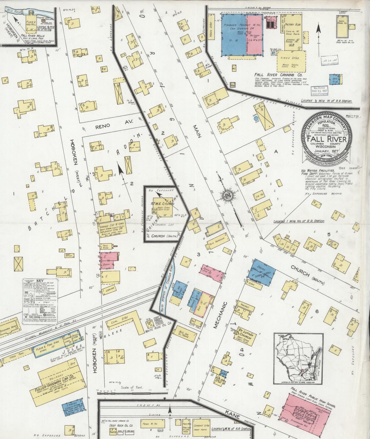 Sanborn Fire Insurance Map from Fall River, Columbia County, Wisconsin (1927), Sheet #0001 - Historic Sanborn Fire Insurance Map Print, vintage old map wall art, antique decor, genealogy gift, Wisconsin Wisconsin map
