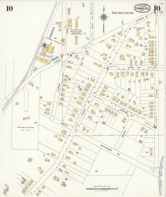 Sanborn Fire Insurance Map from Hamburg, Erie County, New York (1923), Sheet #0010 - Historic Sanborn Fire Insurance Map Print, vintage old map wall art, antique decor, genealogy gift, New York New York map