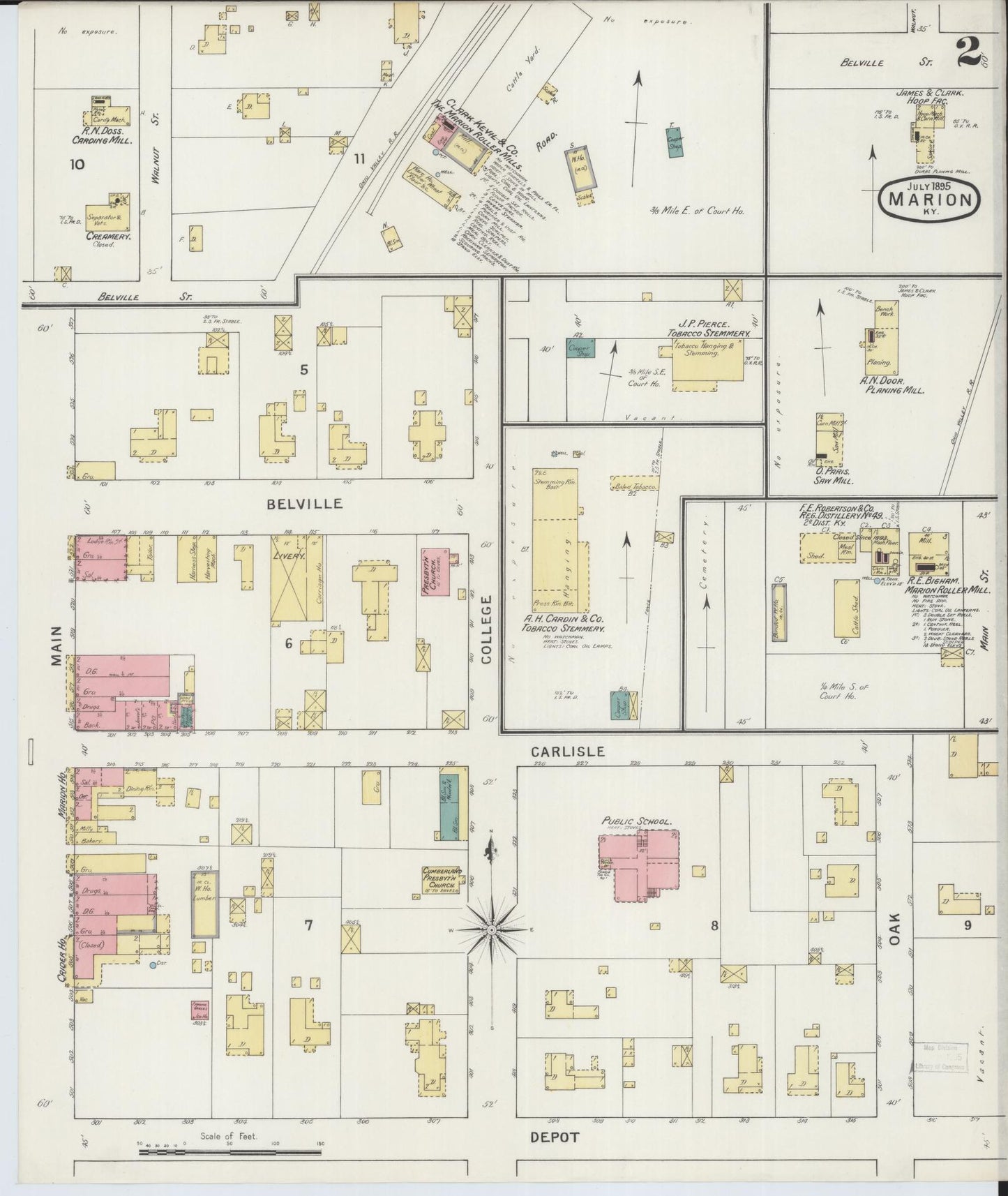 Sanborn Fire Insurance Map from Marion, Crittenden County, Kentucky (1895), Sheet #0002 - Complete Map Set gallery image, historic Sanborn map, vintage wall art, Kentucky Kentucky