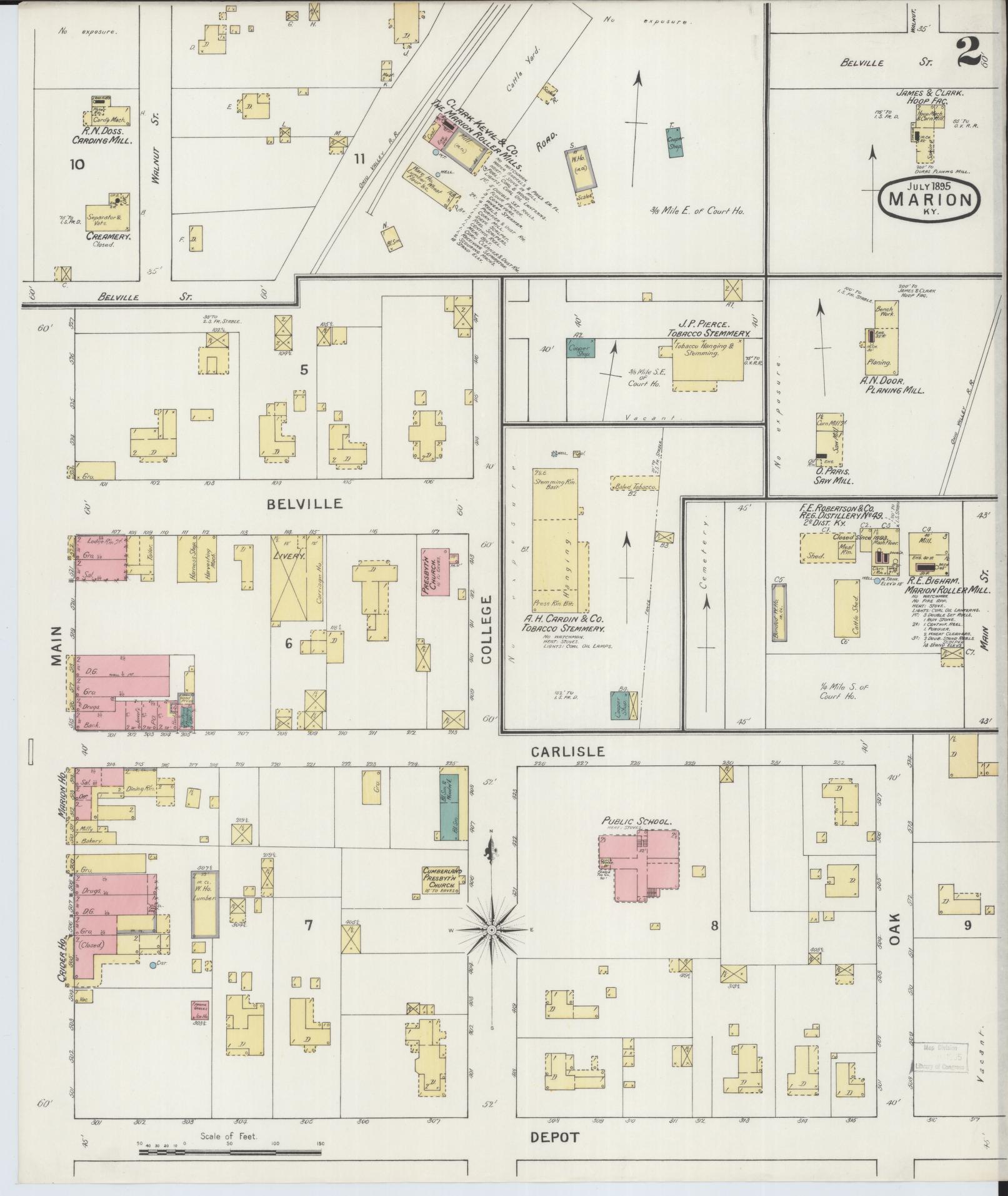 Sanborn Fire Insurance Map from Marion, Crittenden County, Kentucky (1895), Sheet #0002 - Complete Map Set gallery image, historic Sanborn map, vintage wall art, Kentucky Kentucky