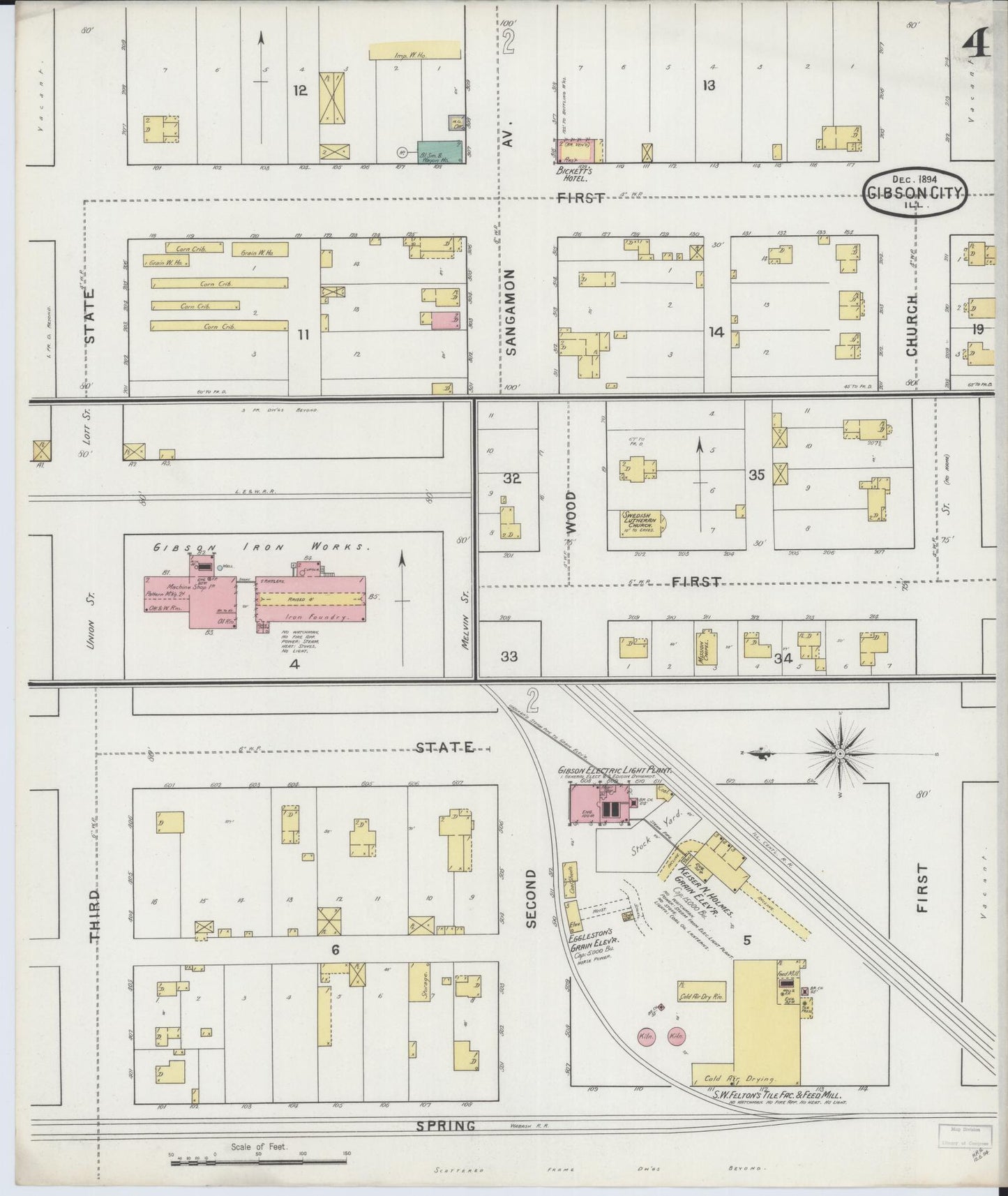 Sanborn Fire Insurance Map from Gibson City, Ford County, Illinois (1894), Sheet #0004 - Complete Map Set gallery image, historic Sanborn map, vintage wall art, Illinois Illinois