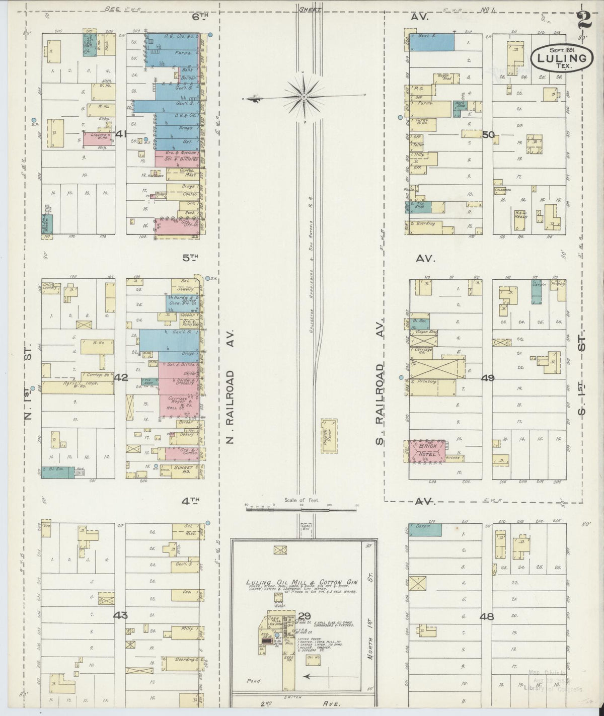 Sanborn Fire Insurance Map from Luling, Caldwell County, Texas (1891), Sheet #0002 - Complete Map Set gallery image, historic Sanborn map, vintage wall art, Texas Texas