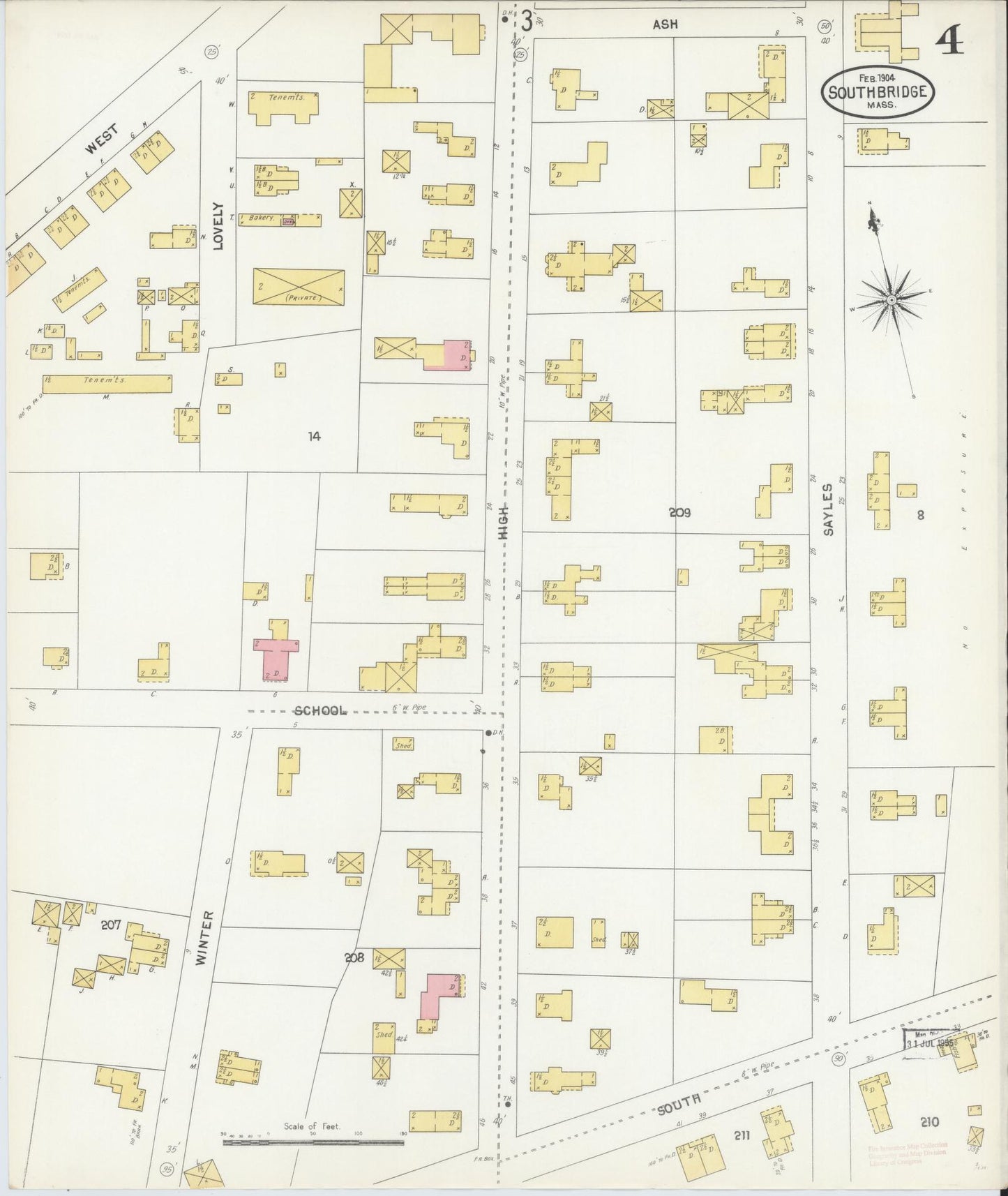 Sanborn Fire Insurance Map from Southbridge, Worcester County, Massachusetts (1904), Sheet #0004 - Historic Sanborn Fire Insurance Map Print, vintage old map wall art, antique decor, genealogy gift, Massachusetts Massachusetts map