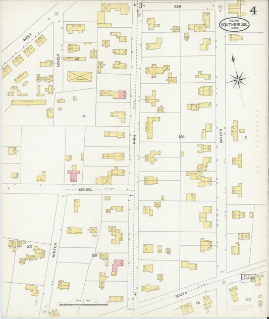 Sanborn Fire Insurance Map from Southbridge, Worcester County, Massachusetts (1904), Sheet #0004 - Historic Sanborn Fire Insurance Map Print, vintage old map wall art, antique decor, genealogy gift, Massachusetts Massachusetts map