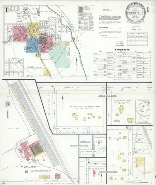 Sanborn Fire Insurance Map from Deerfield, Lake County, Illinois (1935), Sheet #0001 - Historic Sanborn Fire Insurance Map Print, vintage old map wall art, antique decor, genealogy gift, Illinois Illinois map