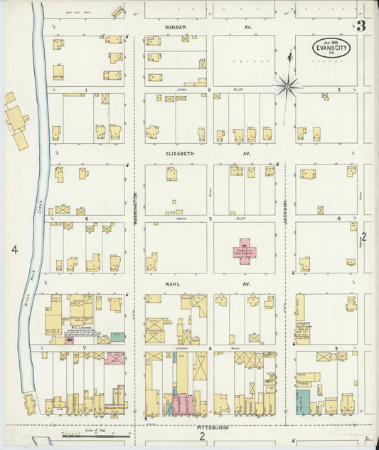 Sanborn Fire Insurance Map from Evans City, Butler County, Pennsylvania (1906), Sheet #0003 - Historic Sanborn Fire Insurance Map Print, vintage old map wall art, antique decor, genealogy gift, Pennsylvania Pennsylvania map