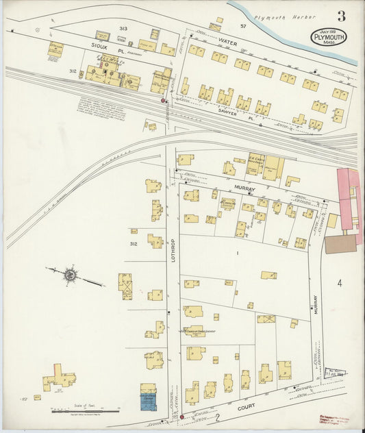 Sanborn Fire Insurance Map from Plymouth, Plymouth County, Massachusetts (1919), Sheet #0003 - Historic Sanborn Fire Insurance Map Print, vintage old map wall art, antique decor, genealogy gift, Massachusetts Massachusetts map