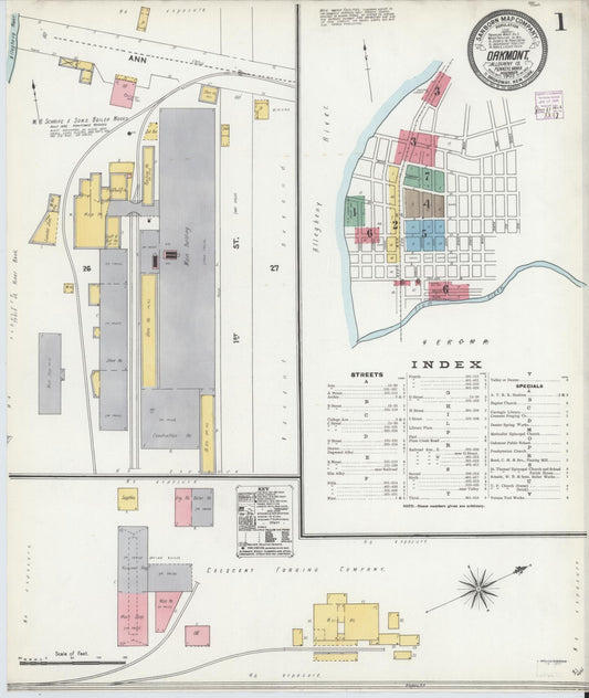 Sanborn Fire Insurance Map from Oakmont, Allegheny County, Pennsylvania (1905), Sheet #0001 - Historic Sanborn Fire Insurance Map Print, vintage old map wall art, antique decor, genealogy gift, Pennsylvania Pennsylvania map