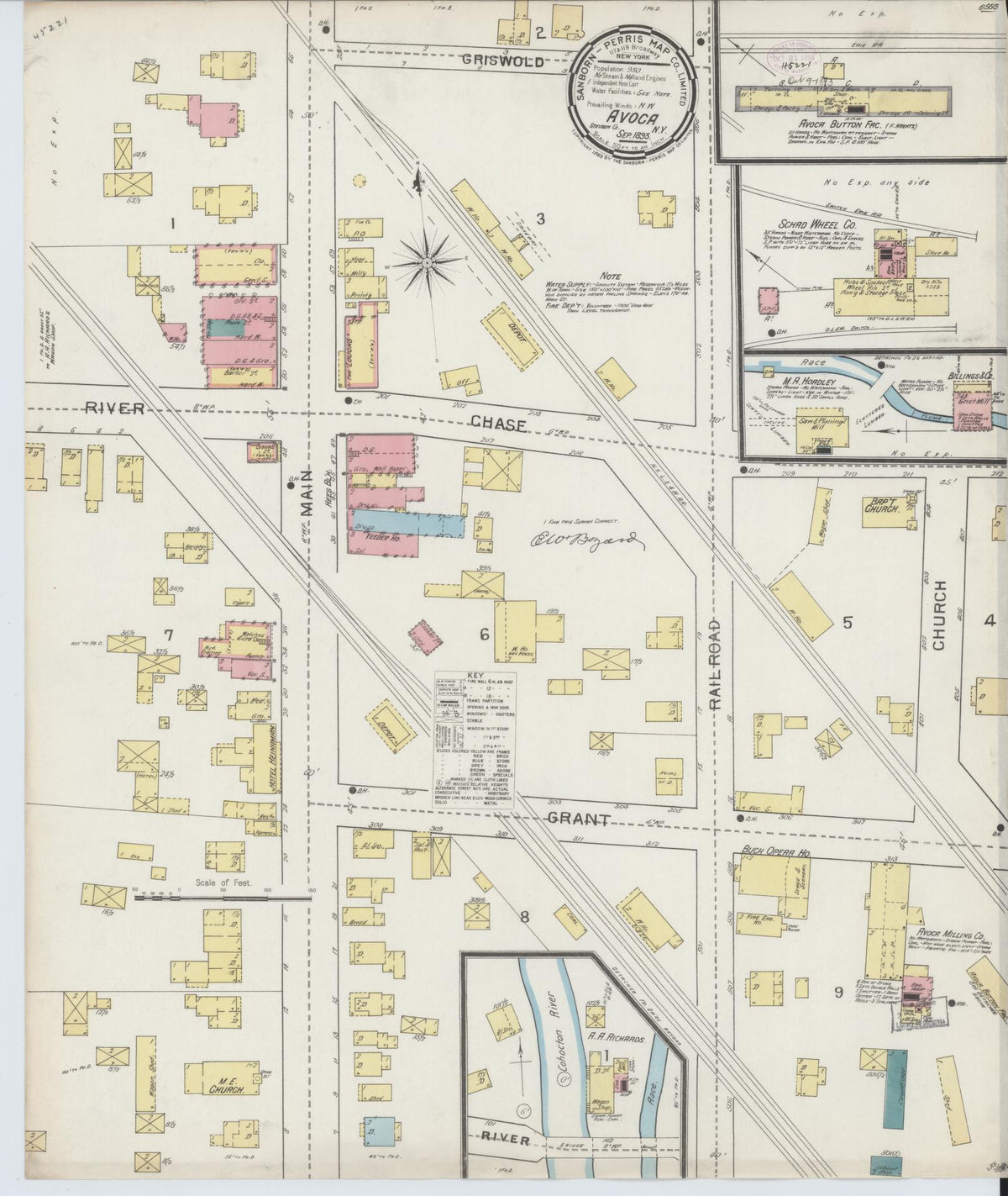 Sanborn Fire Insurance Map from Avoca, Steuben County, New York (1893), Sheet #0001 - Historic Sanborn Fire Insurance Map Print, vintage old map wall art, antique decor, genealogy gift, New York New York map