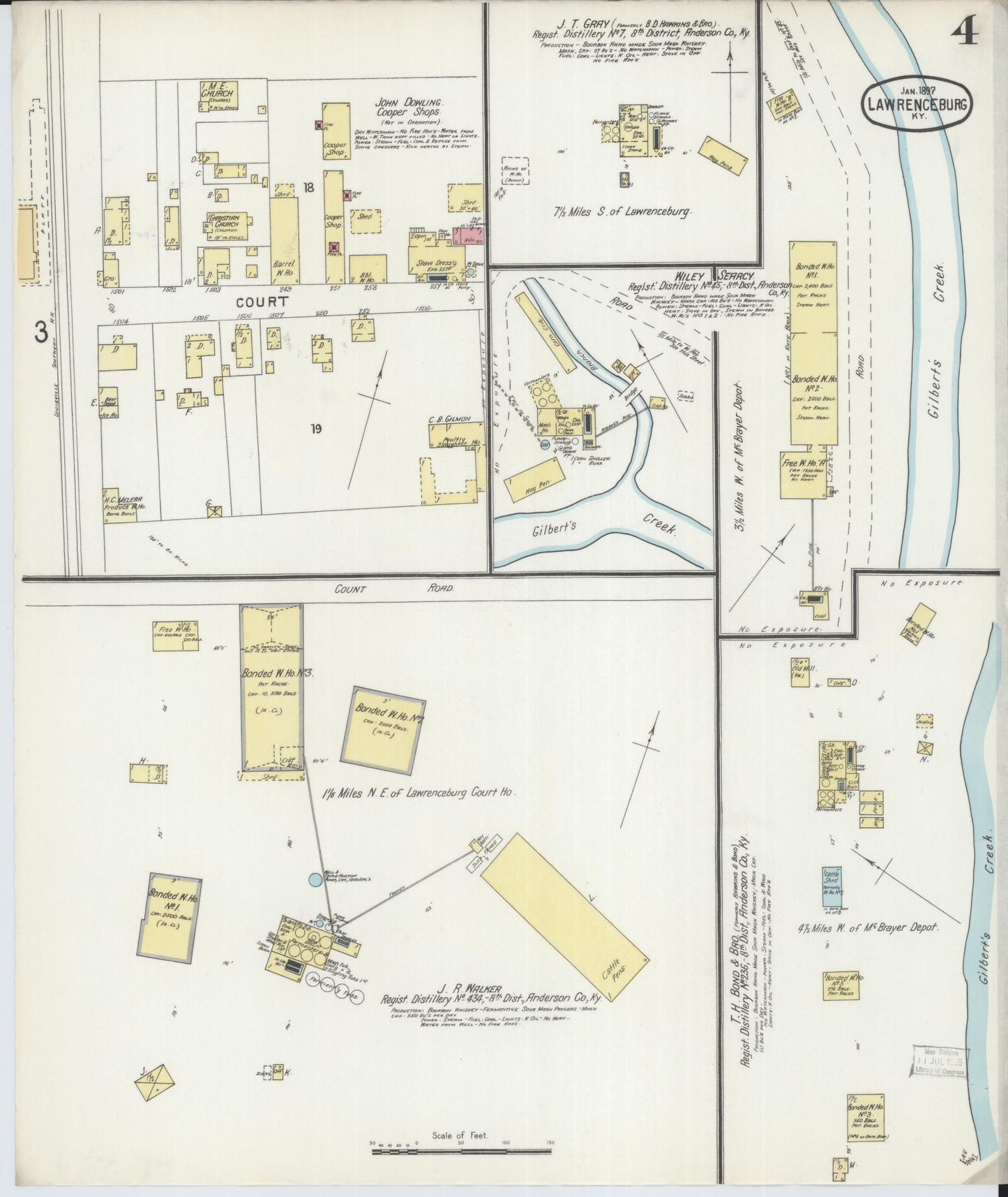 Sanborn Fire Insurance Map from Lawrenceburg, Anderson County, Kentucky (1897), Sheet #0004 - Complete Map Set gallery image, historic Sanborn map, vintage wall art, Kentucky Kentucky