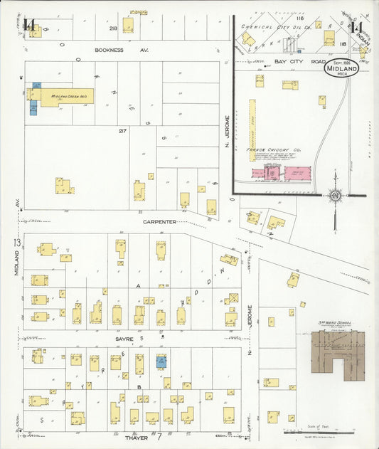 Sanborn Fire Insurance Map from Midland, Midland County, Michigan (1926), Sheet #0014 - Historic Sanborn Fire Insurance Map Print, vintage old map wall art, antique decor, genealogy gift, Michigan Michigan map
