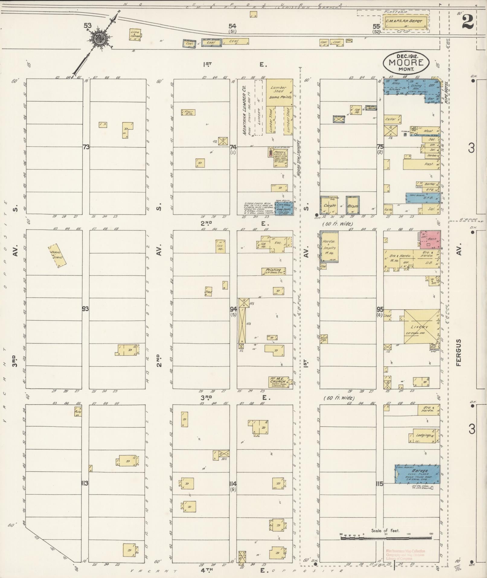 Sanborn Fire Insurance Map from Moore, Fergus County, Montana (1912), Sheet #0002 - Complete Map Set gallery image, historic Sanborn map, vintage wall art, Montana Montana
