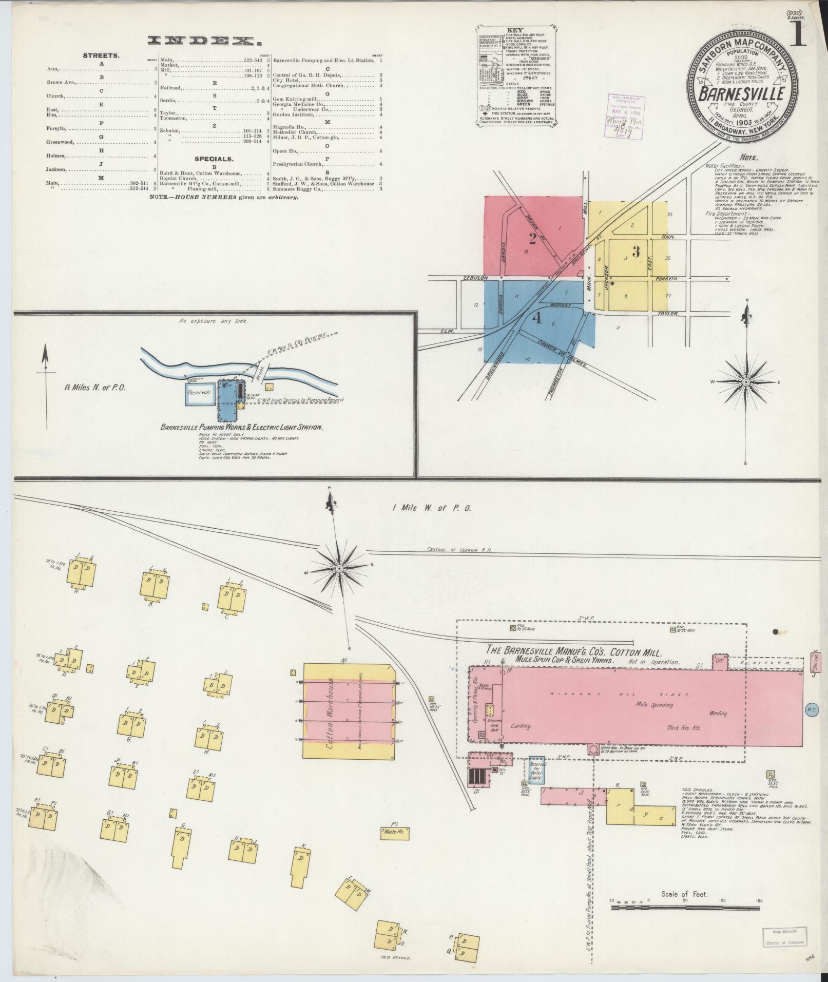 Sanborn Fire Insurance Map from Barnesville, Lamar County, Georgia (1903), Sheet #0001 - Complete Map Set gallery image, historic Sanborn map, vintage wall art, Georgia Georgia