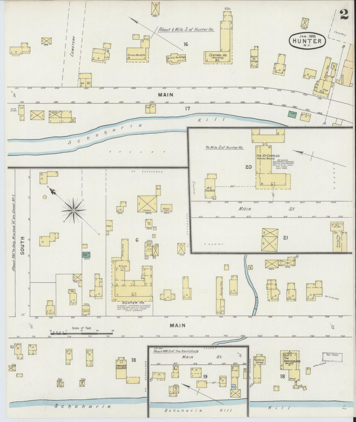 Sanborn Fire Insurance Map from Hunter, Greene County, New York (1895), Sheet #0002 - Complete Map Set gallery image, historic Sanborn map, vintage wall art, New York New York