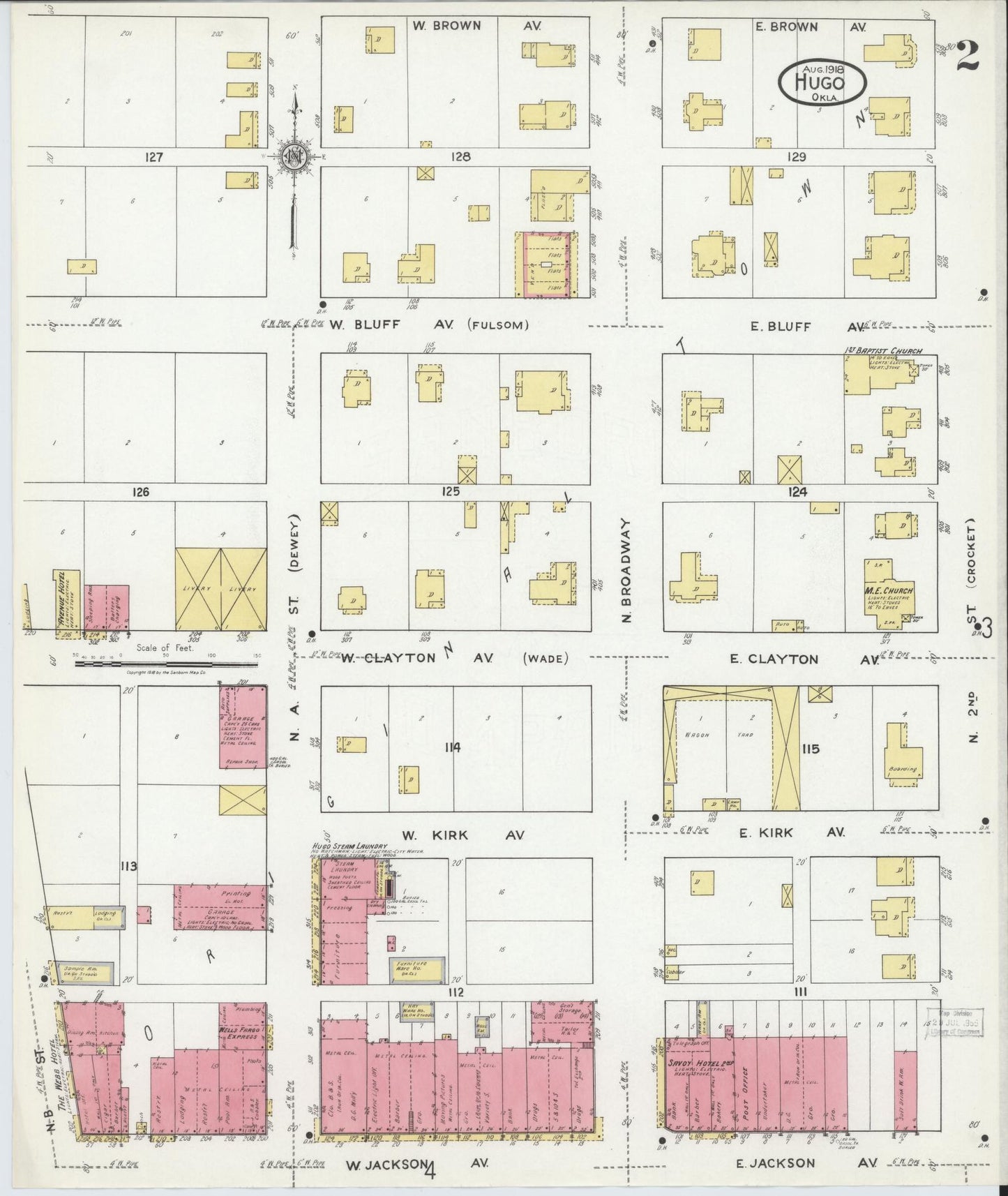Sanborn Fire Insurance Map from Hugo, Choctaw County, Oklahoma (1918), Sheet #0002 - Complete Map Set gallery image, historic Sanborn map, vintage wall art, Oklahoma Oklahoma
