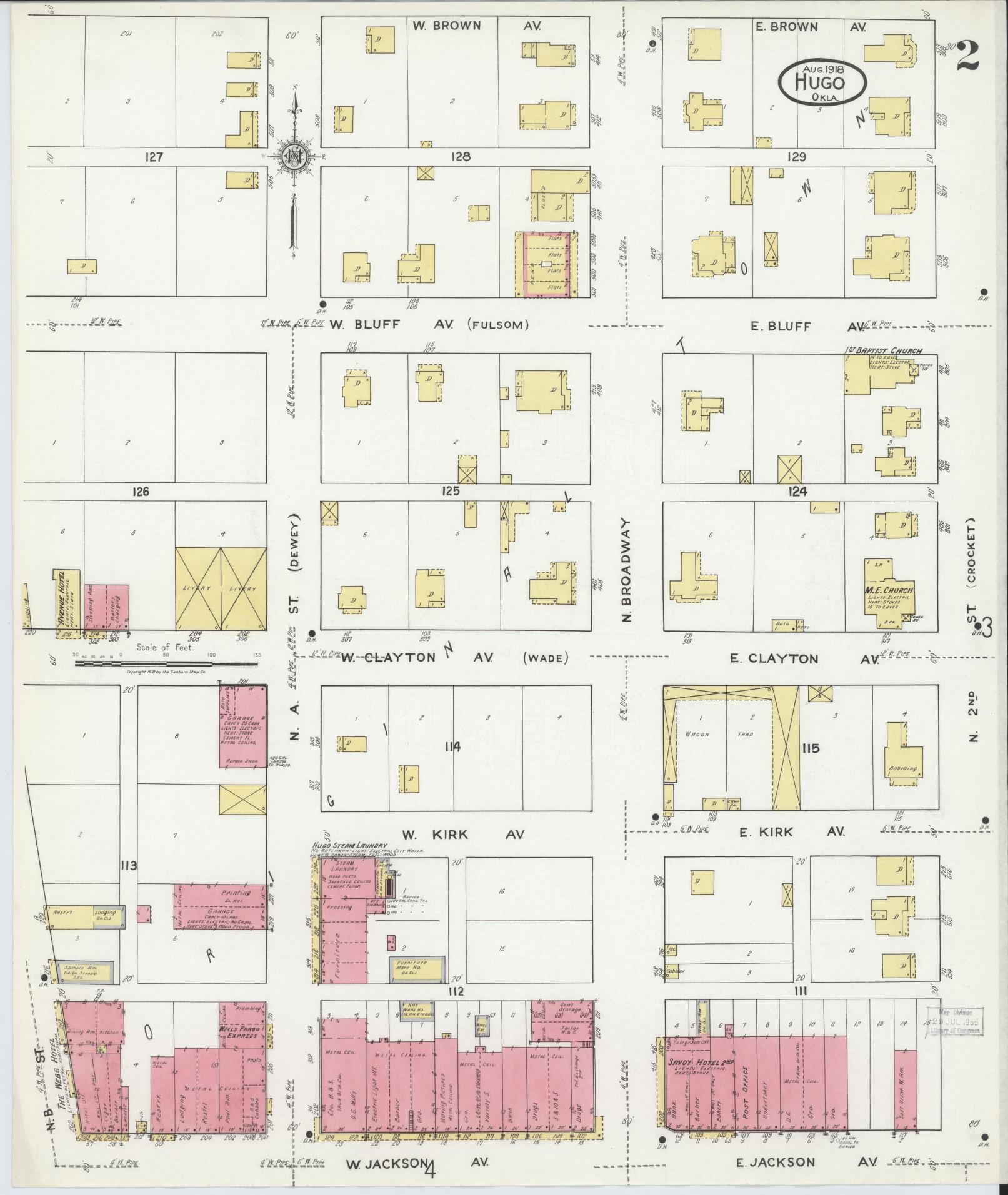 Sanborn Fire Insurance Map from Hugo, Choctaw County, Oklahoma (1918), Sheet #0002 - Complete Map Set gallery image, historic Sanborn map, vintage wall art, Oklahoma Oklahoma