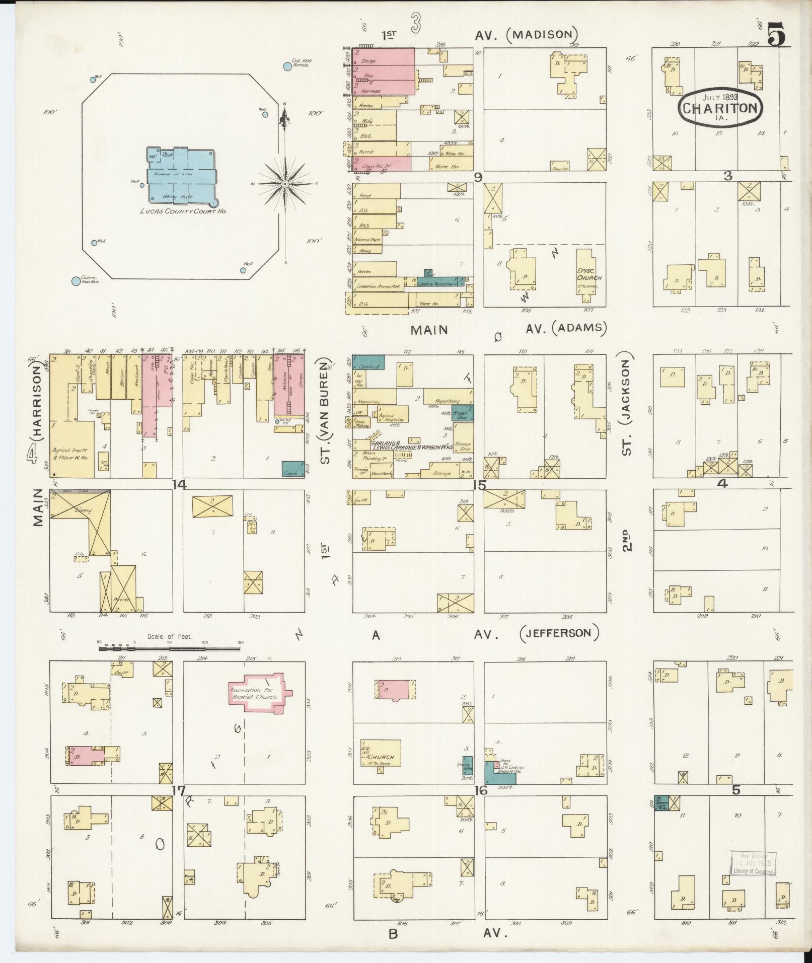 Sanborn Fire Insurance Map from Chariton, Lucas County, Iowa (1893), Sheet #0005 - Historic Sanborn Fire Insurance Map Print, vintage old map wall art