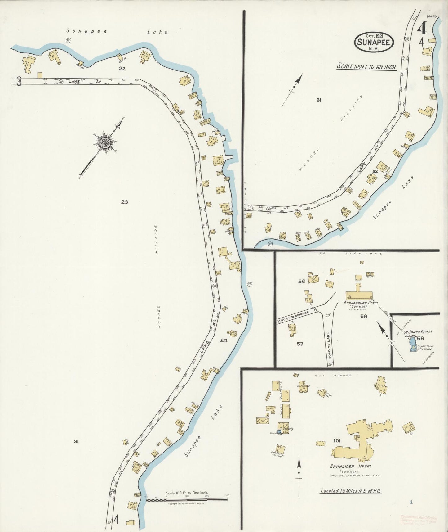 Sanborn Fire Insurance Map from Sunapee, Sullivan County, New Hampshire (1921), Sheet #0004 - Complete Map Set gallery image, historic Sanborn map, vintage wall art, New Hampshire New Hampshire