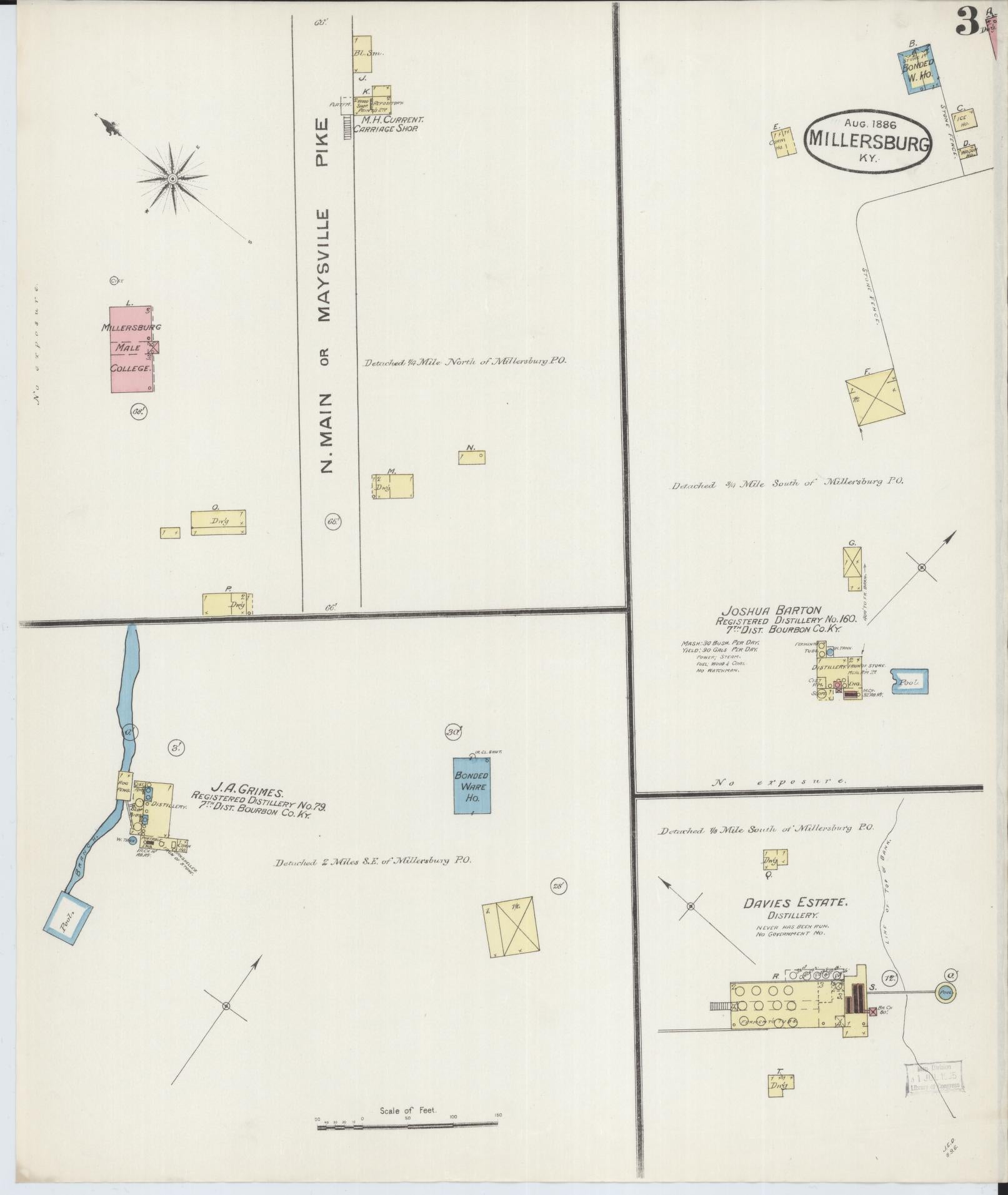Sanborn Fire Insurance Map from Millersburg, Bourbon County, Kentucky (1886), Sheet #0003 - Historic Sanborn Fire Insurance Map Print, vintage old map wall art, antique decor, genealogy gift, Kentucky Kentucky map