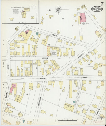Sanborn Fire Insurance Map from Medford, Middlesex County, Massachusetts (1892), Sheet #0007 - Historic Sanborn Fire Insurance Map Print, vintage old map wall art, antique decor, genealogy gift, Massachusetts Massachusetts map