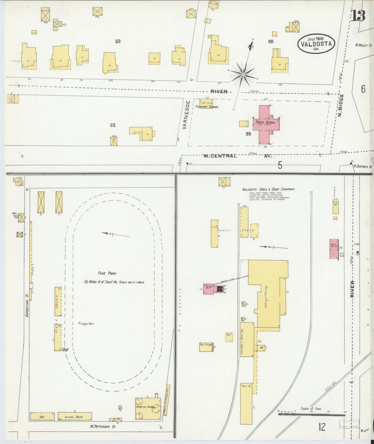 Sanborn Fire Insurance Map from Valdosta, Lowndes County, Georgia (1905), Sheet #0013 - Complete Map Set gallery image, historic Sanborn map, vintage wall art, Georgia Georgia