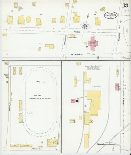 Sanborn Fire Insurance Map from Valdosta, Lowndes County, Georgia (1905), Sheet #0013 - Complete Map Set gallery image, historic Sanborn map, vintage wall art, Georgia Georgia