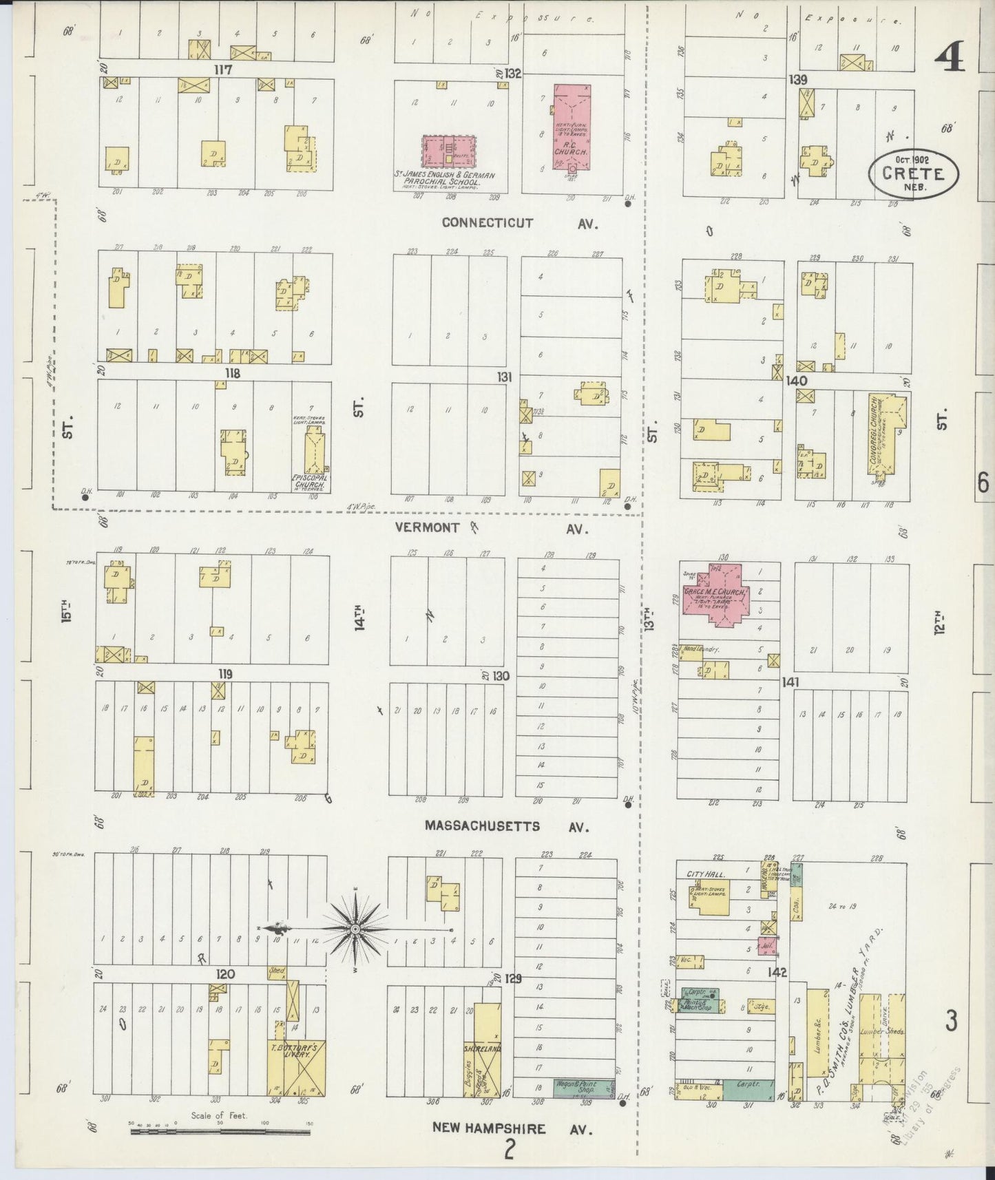 Sanborn Fire Insurance Map from Crete, Saline County, Nebraska (1902), Sheet #0004 - Historic Sanborn Fire Insurance Map Print, vintage old map wall art, antique decor, genealogy gift, Nebraska Nebraska map