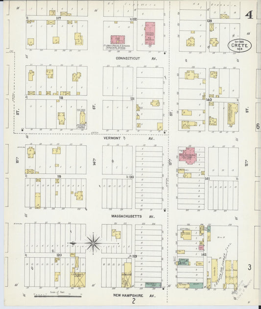 Sanborn Fire Insurance Map from Crete, Saline County, Nebraska (1902), Sheet #0004 - Historic Sanborn Fire Insurance Map Print, vintage old map wall art, antique decor, genealogy gift, Nebraska Nebraska map