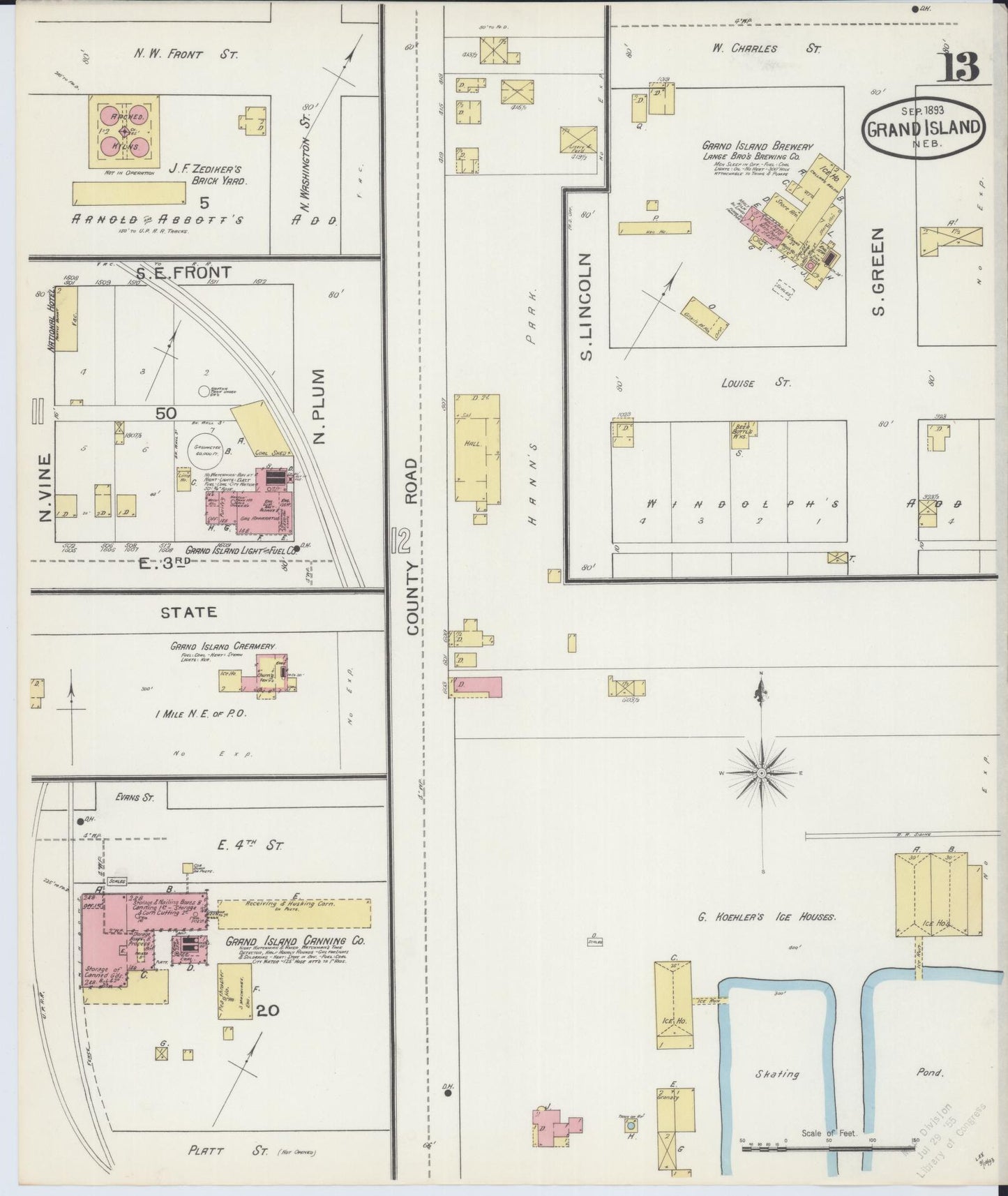 Sanborn Fire Insurance Map from Grand Island, Hall County, Nebraska (1893), Sheet #0013 - Complete Map Set gallery image, historic Sanborn map, vintage wall art, Nebraska Nebraska