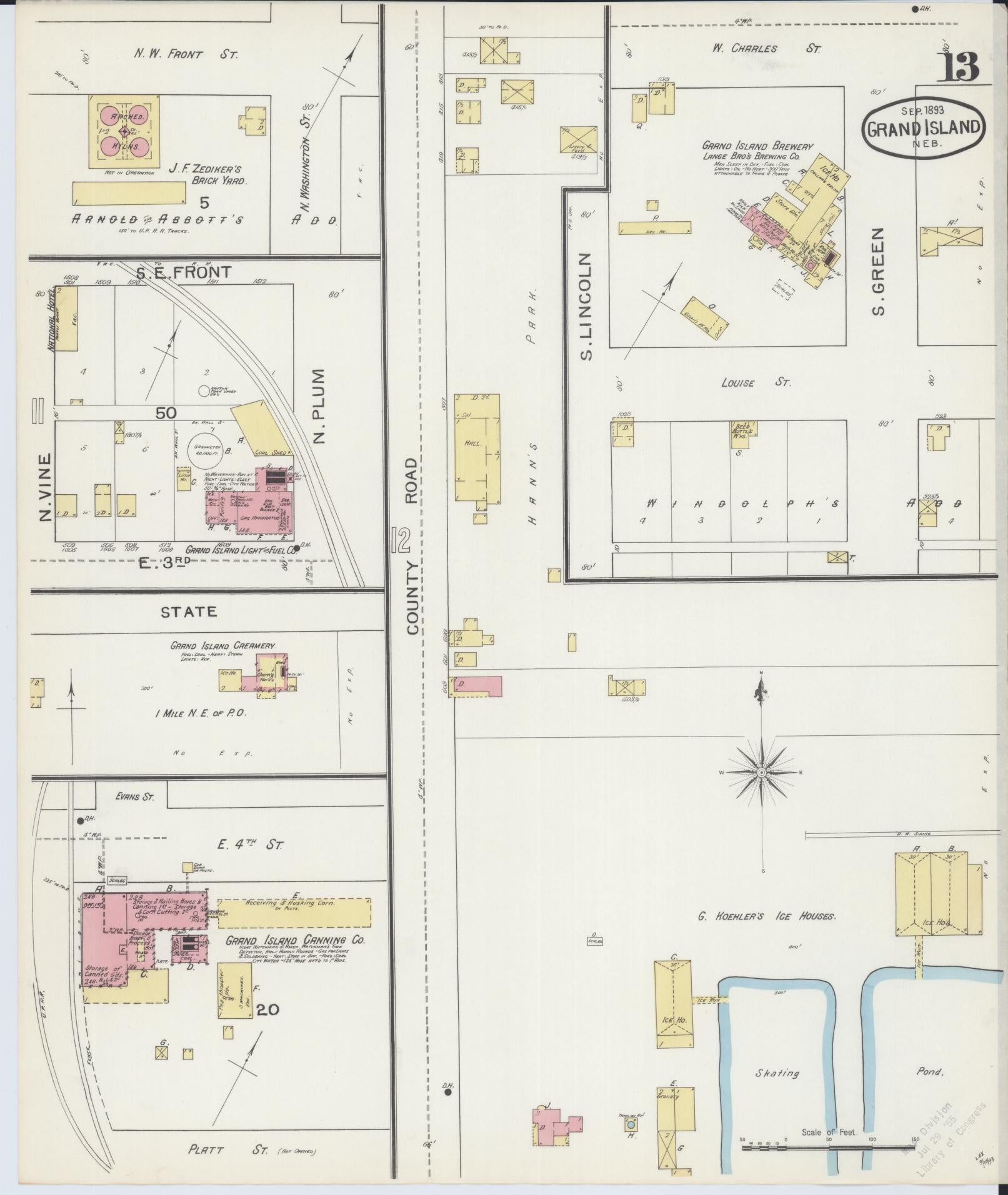 Sanborn Fire Insurance Map from Grand Island, Hall County, Nebraska (1893), Sheet #0013 - Complete Map Set gallery image, historic Sanborn map, vintage wall art, Nebraska Nebraska