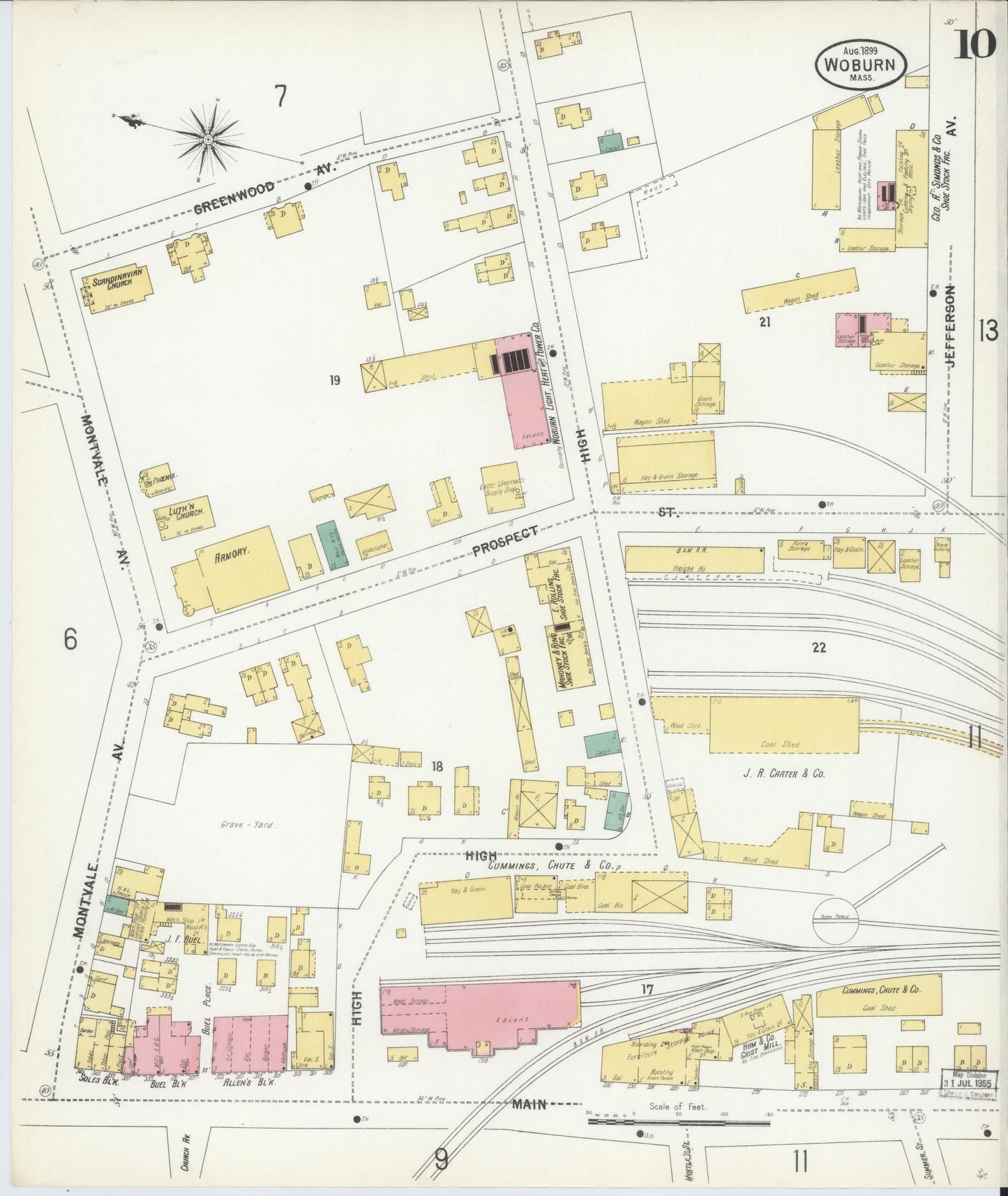 Sanborn Fire Insurance Map from Woburn, Middlesex County, Massachusetts (1899), Sheet #0010 - Complete Map Set gallery image, historic Sanborn map, vintage wall art, Massachusetts Massachusetts