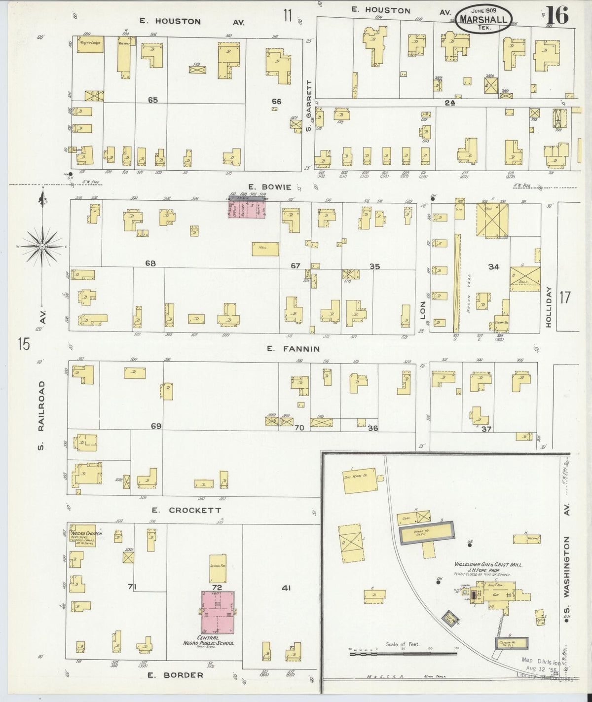 Sanborn Fire Insurance Map from Marshall, Harrison County, Texas (1909), Sheet #0016 - Historic Sanborn Fire Insurance Map Print, vintage old map wall art, antique decor, genealogy gift, Texas Texas map